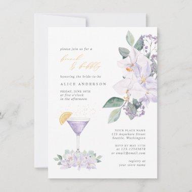 Elegant Lilac Floral Brunch & Bubbly Bridal Shower Invitations
