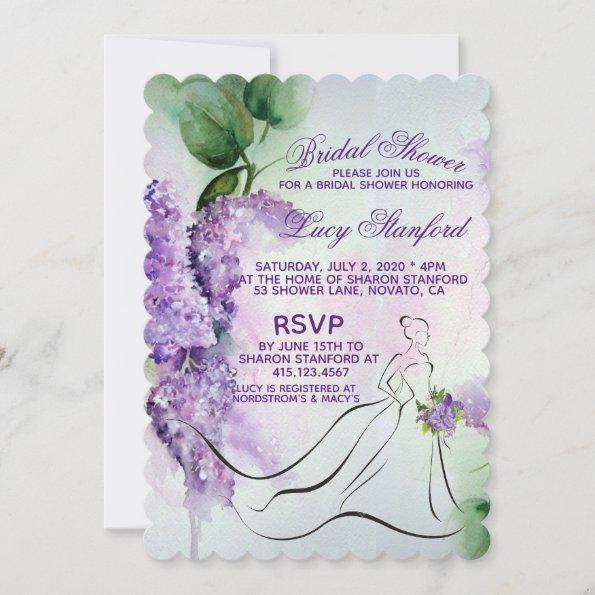 Elegant Lilac Flowers Bridal Shower Invitations
