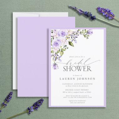 Elegant Lilac Lavender Floral Bridal Shower Invitations