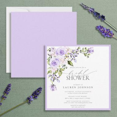 Elegant Lilac Lavender Floral Bridal Shower Invitations