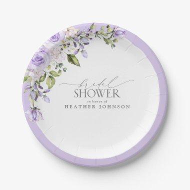 Elegant Lilac Lavender Floral Bridal Shower Paper Plates