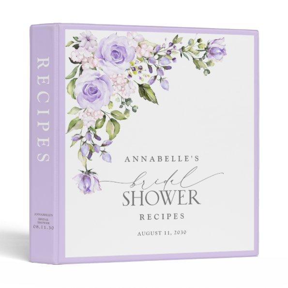 Elegant Lilac Lavender Floral Bridal Shower Recipe 3 Ring Binder