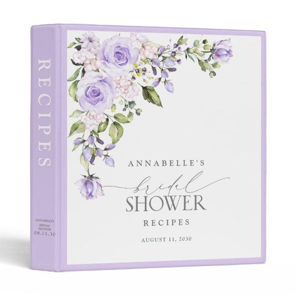 Elegant Lilac Lavender Floral  Recipe 3 Ring Binder