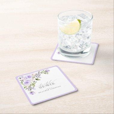 Elegant Lilac Lavender Floral  Square Paper Coaster