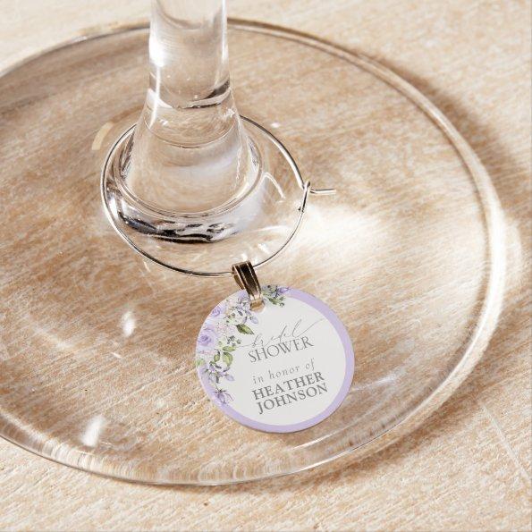 Elegant Lilac Lavender Floral  Wine Charm