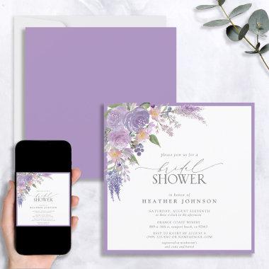 Elegant Lilac Lavender Watercolor Bridal Shower In Invitations