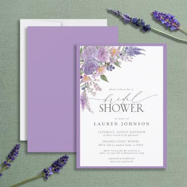 Elegant Lilac Lavender Watercolor Bridal Shower Invitations