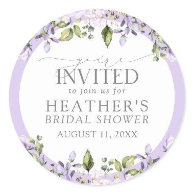 Elegant Lilac Lavender Watercolor Floral Shower Classic Round Sticker