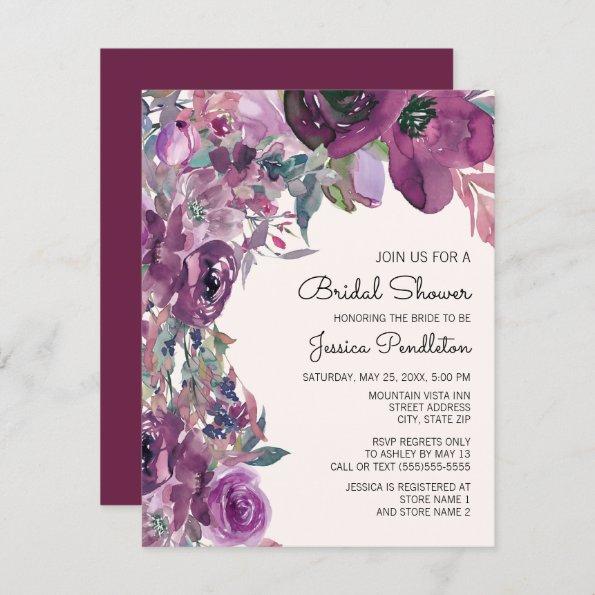 Elegant Lilac Plum Purple Floral Bridal Shower Invitations