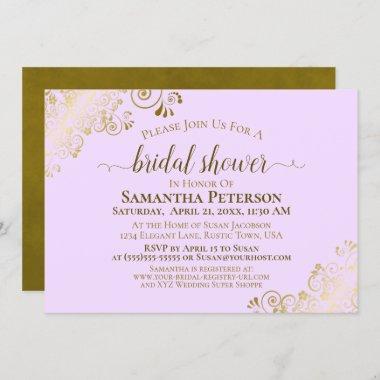 Elegant Lilac Purple & Gold Lace Bridal Shower Invitations