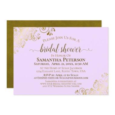 Elegant Lilac Purple & Gold Lace Bridal Shower Invitations