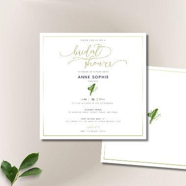 Elegant Lily of Valley Gold Calligraphy Bridal Invitations