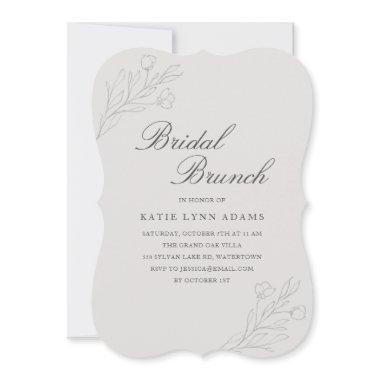 Elegant Line Art Floral Gray Bridal Brunch
