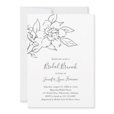 Elegant Line Art Magnolia Floral Bridal Brunch