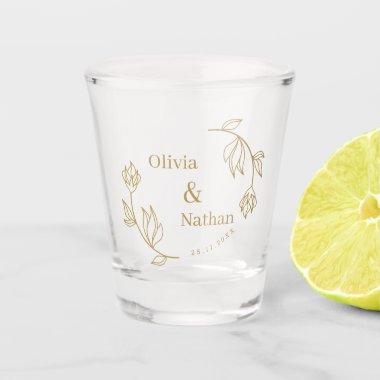 Elegant Line Floral Couple Monogram Wedding Favor Shot Glass