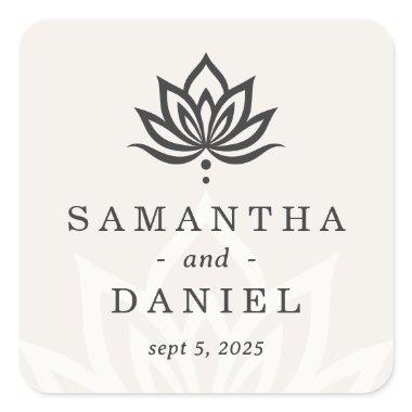 Elegant lotus flower monogram light neutral ivory square sticker