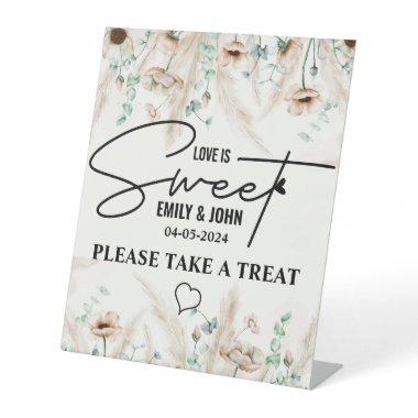 Elegant Love Is Sweet calligraphy Heart Boho Pedestal Sign