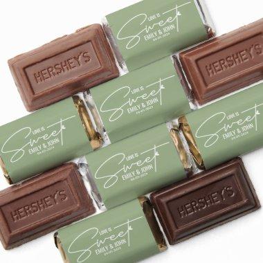 Elegant Love Is Sweet calligraphy Heart sage green Hershey's Miniatures