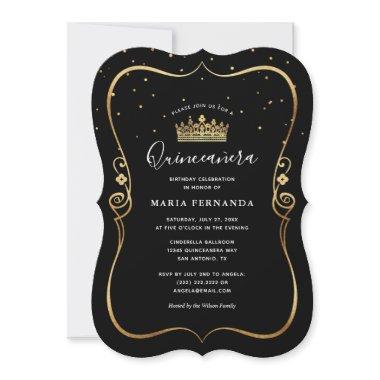 Elegant Luxurious Gold and Black Quinceanera Invitations