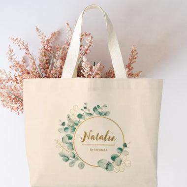 Elegant luxury gold and greenery Bridal party Large Tote Bag