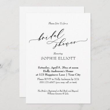 Elegant Luxury Typography Bridal Shower Simple Invitations