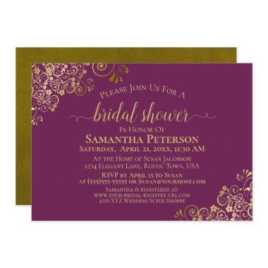 Elegant Magenta & Gold Lace Frills Bridal Shower Invitations