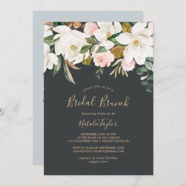 Elegant Magnolia | Black and White Bridal Brunch Invitations
