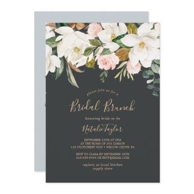 Elegant Magnolia | Black and White Bridal Brunch Invitations