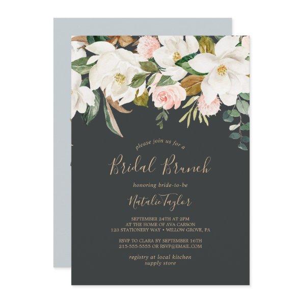 Elegant Magnolia | Black and White Bridal Brunch Invitations