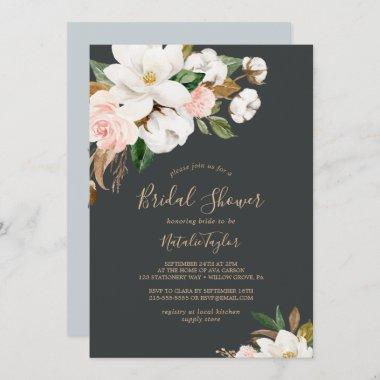 Elegant Magnolia | Black and White Bridal Shower Invitations