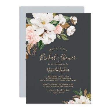 Elegant Magnolia | Black and White Bridal Shower Invitations