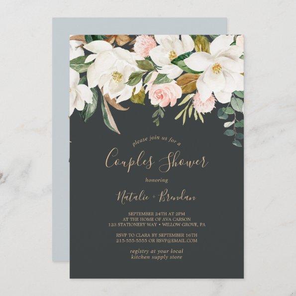 Elegant Magnolia | Black and White Couples Shower Invitations