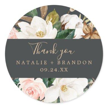 Elegant Magnolia | Black Thank You Favor Sticker