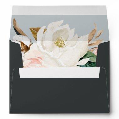 Elegant Magnolia | Black Wedding Invitations Envelope