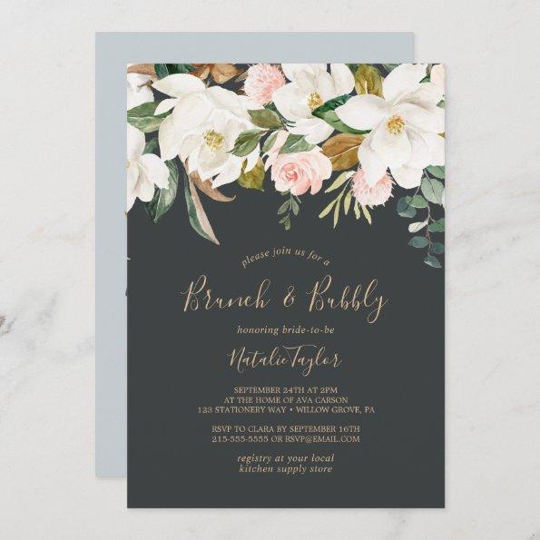 Elegant Magnolia | Black & White Brunch and Bubbly Invitations