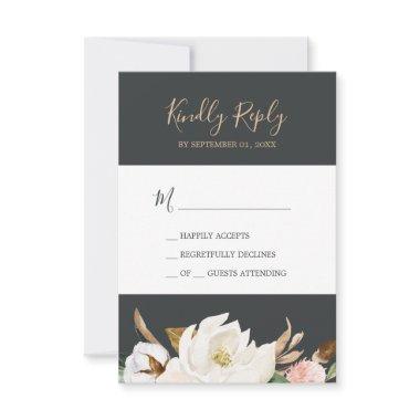 Elegant Magnolia | Black & White Simple RSVP Card