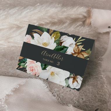 Elegant Magnolia Black & White Wedding Place Invitations