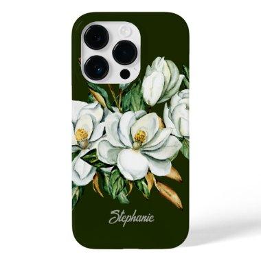 Elegant Magnolia Blossom Personalized Bridesmaid Case-Mate iPhone 14 Pro Case