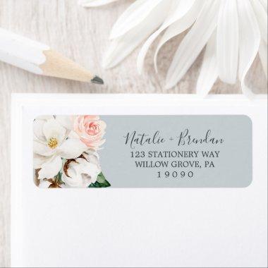 Elegant Magnolia | Blue Gray Return Address Label