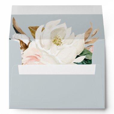 Elegant Magnolia Blue Gray Wedding  Envelope