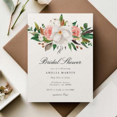 Elegant Magnolia Floral Bridal Shower Invitations