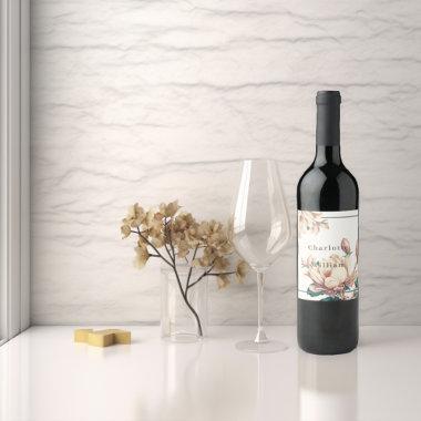 Elegant magnolia floral wine label