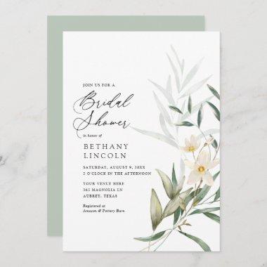 Elegant Magnolia Greenery Bridal Shower Invitations