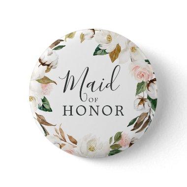 Elegant Magnolia Maid of Honor Bridal Shower Button