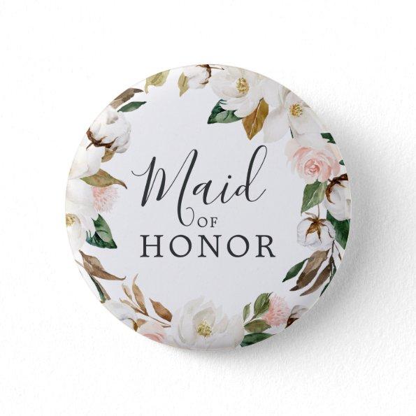 Elegant Magnolia Maid of Honor Bridal Shower Button