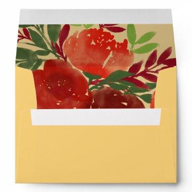 Elegant Magnolia Mustard Yellow & Blush Wedding Envelope