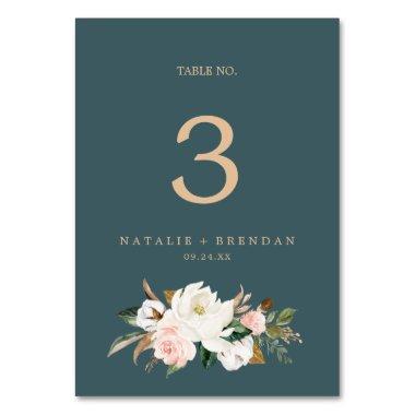 Elegant Magnolia | Teal and White Table Number