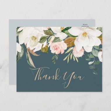 Elegant Magnolia Teal and White Thank You PostInvitations