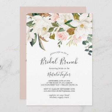 Elegant Magnolia | White and Blush Bridal Brunch Invitations