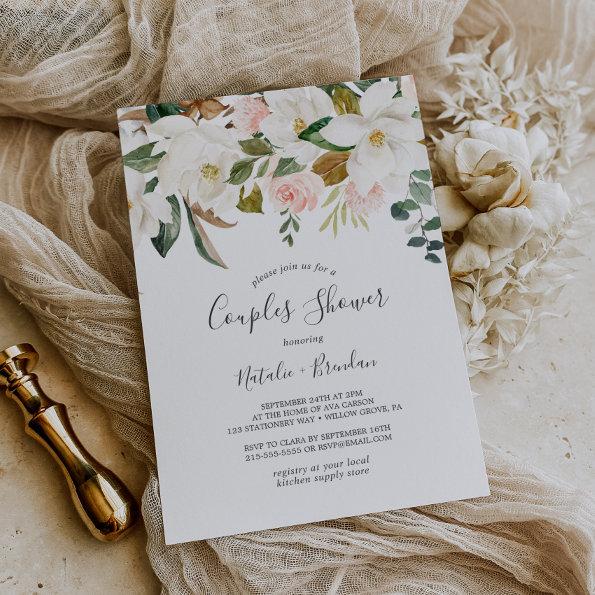Elegant Magnolia | White and Blush Couples Shower Invitations